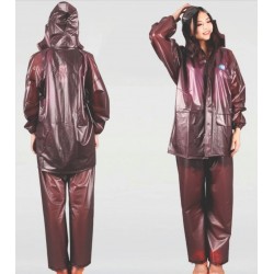 PVC Plastik - Anzug Regenanzug Damen modern 2-teilig Klettkragen braun transparent