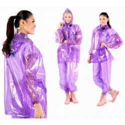 PVC Plastik - Anzug Regenanzug Damen modern 2-teilig Klettkragen lila purple gepunktet C888L
