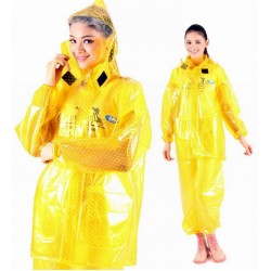 PVC Plastik - Anzug Regenanzug Damen modern 2-teilig Klettkragen gelb gepunktet C888Y